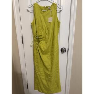 Magaschoni Linen Maxi Dress, Chartreuse, Women's Size 4, NWT